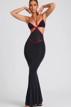 Oh Polly Women'S Clothing Sale - $65 And Under^Contrast Binding Cut Out Evening Gown in Black