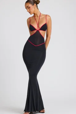 Oh Polly Women'S Clothing Sale - $65 And Under^Contrast Binding Cut Out Evening Gown in Black