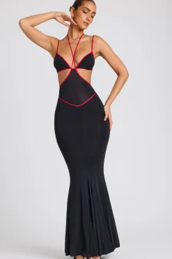 Oh Polly Women'S Clothing Sale - $65 And Under^Contrast Binding Cut Out Evening Gown in Black