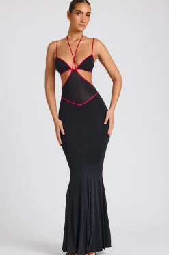 Oh Polly Women'S Clothing Sale - $65 And Under^Contrast Binding Cut Out Evening Gown in Black