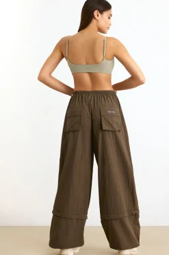 Oh Polly Tracksuits^Convertible Wide Leg Track Pants in Espresso