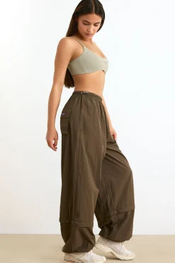 Oh Polly Tracksuits^Convertible Wide Leg Track Pants in Espresso