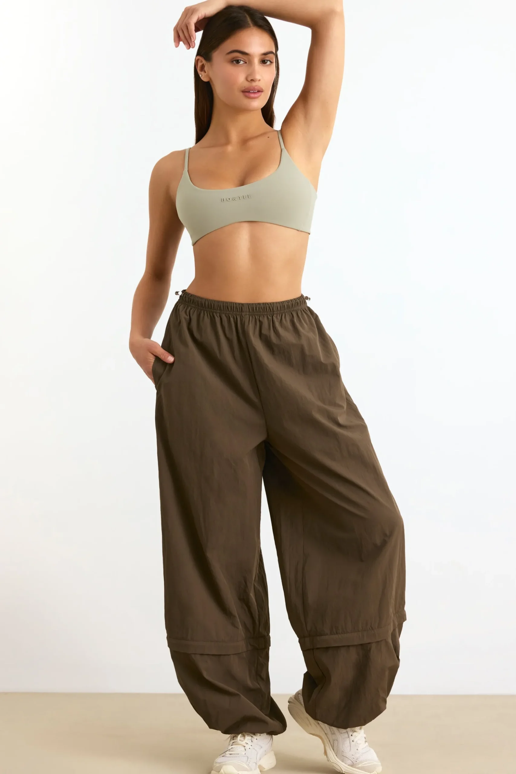 Oh Polly Tracksuits^Convertible Wide Leg Track Pants in Espresso