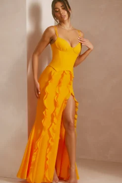 Oh Polly Wedding Guest | Party Dresses^Corset Frill Skirt Maxi Dress in Tangerine