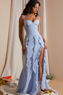 Oh Polly Wedding Guest | Party Dresses^Corset Frill Skirt Maxi Dress in Blue