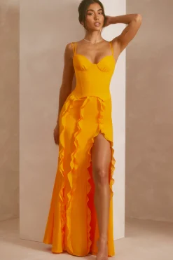 Oh Polly Wedding Guest | Party Dresses^Corset Frill Skirt Maxi Dress in Tangerine