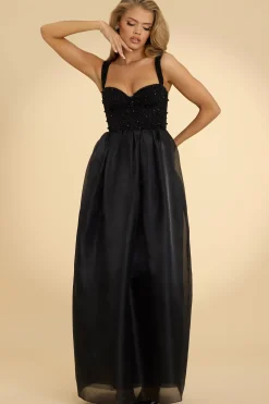 Oh Polly Party Dresses | Birthday^Corset Organza Maxi Dress in Black
