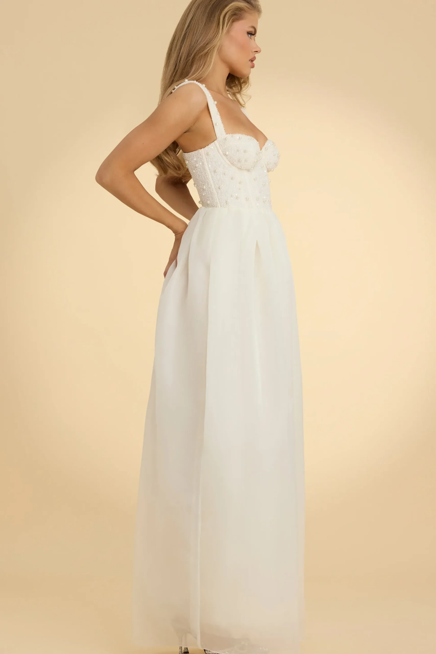 Oh Polly Party Dresses | Bride To Be^Corset Organza Maxi Dress in White