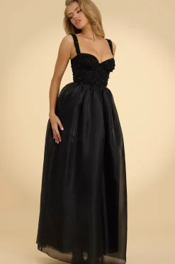 Oh Polly Party Dresses | Birthday^Corset Organza Maxi Dress in Black