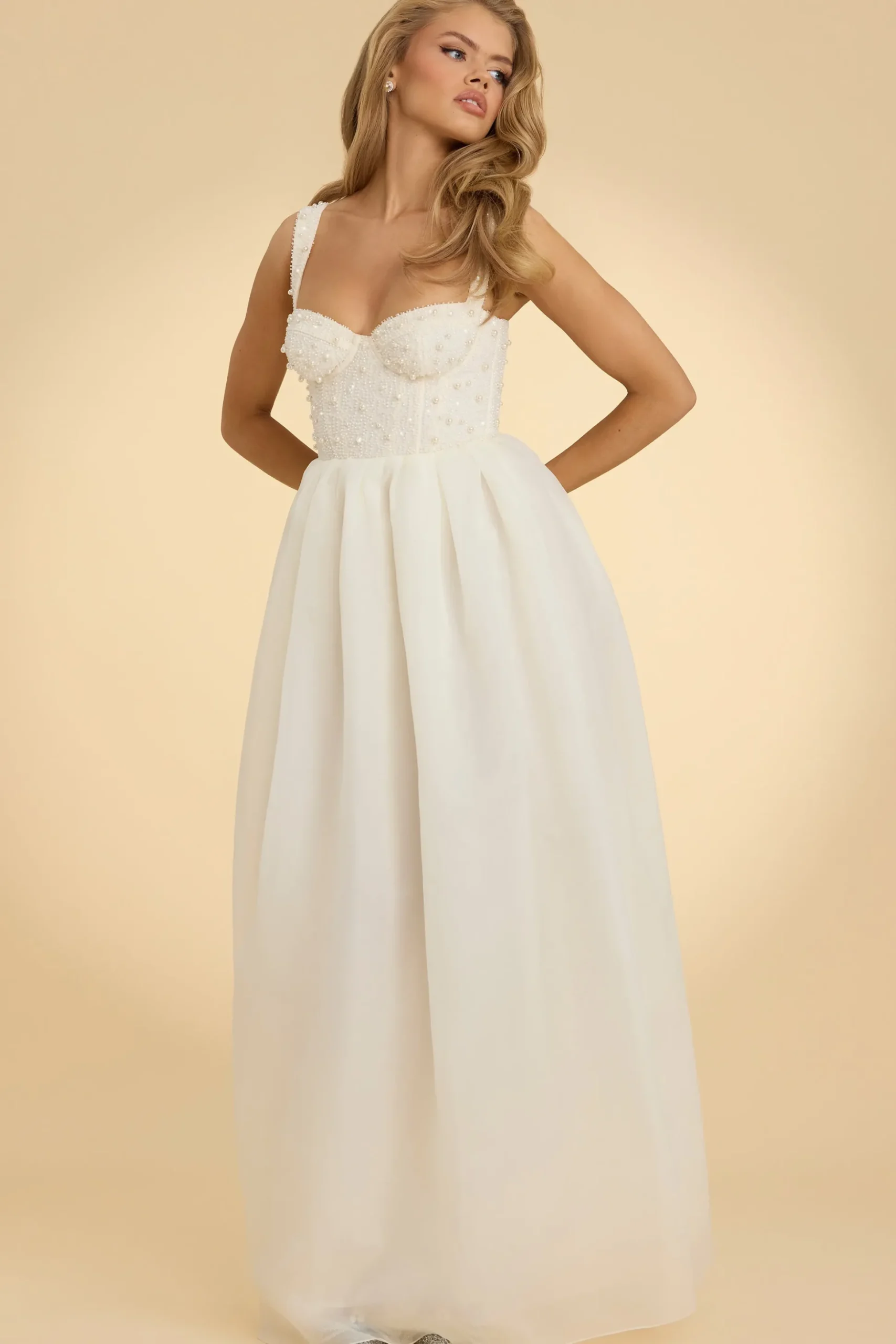 Oh Polly Party Dresses | Bride To Be^Corset Organza Maxi Dress in White