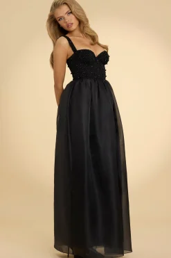 Oh Polly Party Dresses | Birthday^Corset Organza Maxi Dress in Black