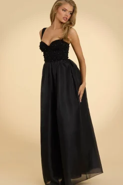 Oh Polly Party Dresses | Birthday^Corset Organza Maxi Dress in Black
