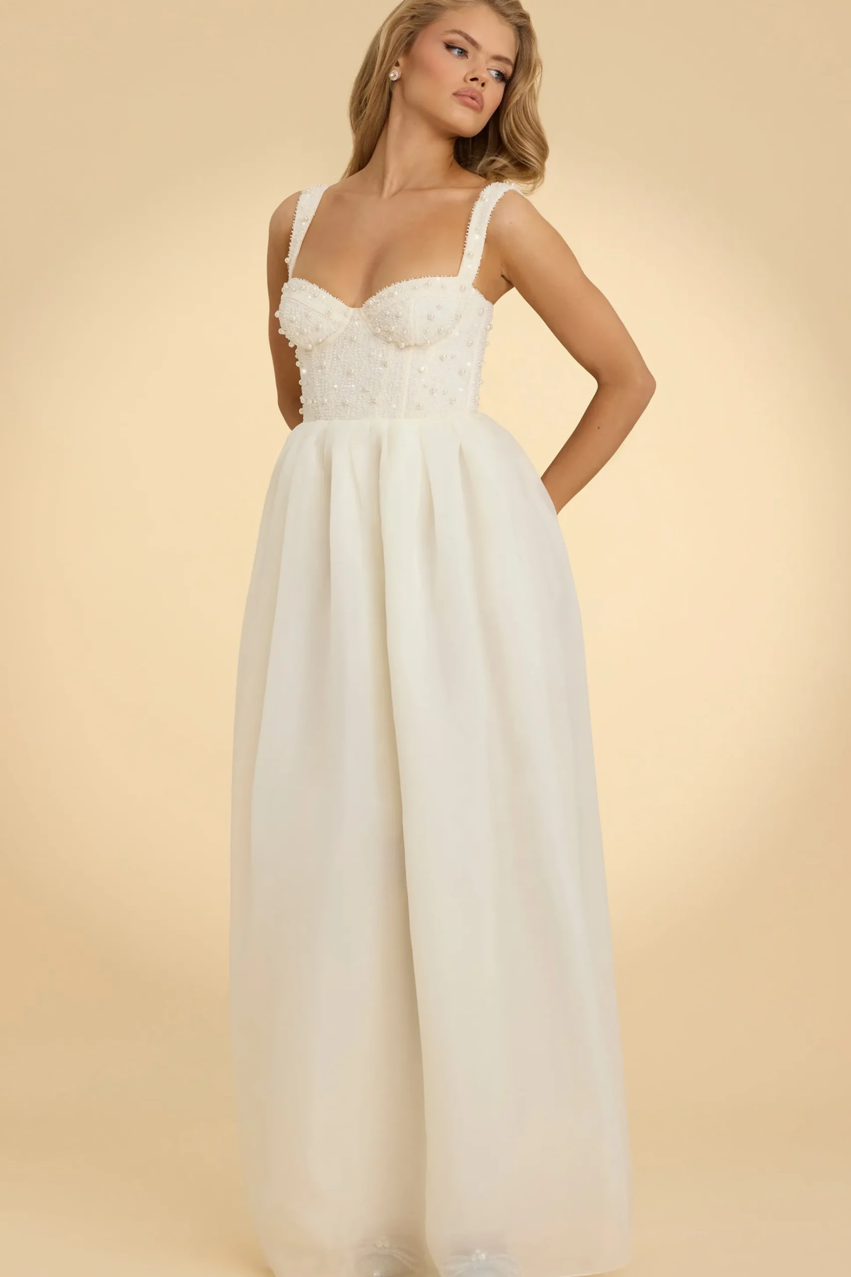 Oh Polly Party Dresses | Bride To Be^Corset Organza Maxi Dress in White