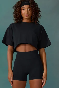 Oh Polly Tee'S & Tanks | Matching Sets^Cotton Cropped Oversized T-Shirt in Black