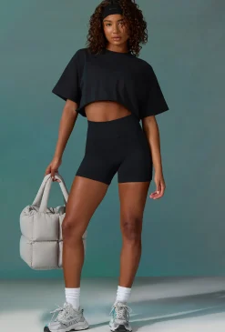 Oh Polly Tee'S & Tanks | Matching Sets^Cotton Cropped Oversized T-Shirt in Black