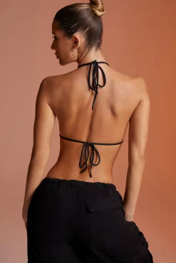 Oh Polly Tops^Cowl Neck Crop Top in Black