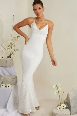 Oh Polly Party Dresses | Bride To Be^Cowl Neck Embellished Satin Maxi Dress in White