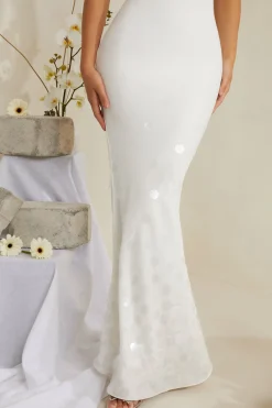 Oh Polly Party Dresses | Bride To Be^Cowl Neck Embellished Satin Maxi Dress in White