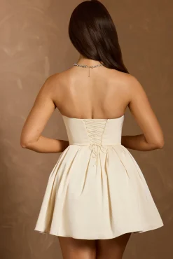 Oh Polly Satin Dresses^Cowl-Neck Corset Mini Dress in Ivory