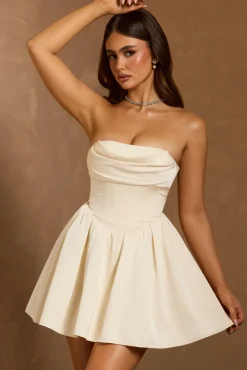 Oh Polly Satin Dresses^Cowl-Neck Corset Mini Dress in Ivory