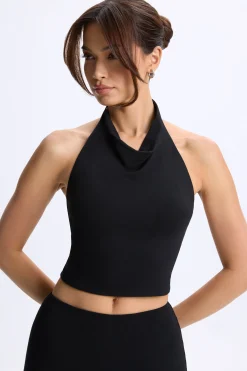 Oh Polly Tops^Cowl-Neck Open-Back Top in Black