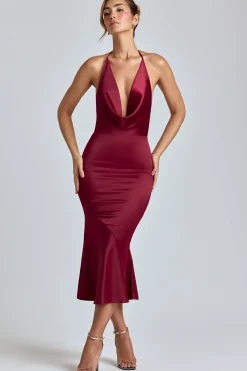 Oh Polly Holiday Party Dresses & Outfits | Satin Dresses^Cowl-Neck Satin Midaxi Dress in Burgundy
