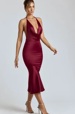Oh Polly Holiday Party Dresses & Outfits | Satin Dresses^Cowl-Neck Satin Midaxi Dress in Burgundy