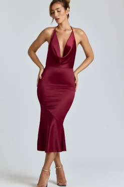 Oh Polly Holiday Party Dresses & Outfits | Satin Dresses^Cowl-Neck Satin Midaxi Dress in Burgundy