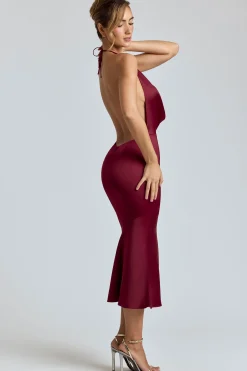 Oh Polly Holiday Party Dresses & Outfits | Satin Dresses^Cowl-Neck Satin Midaxi Dress in Burgundy