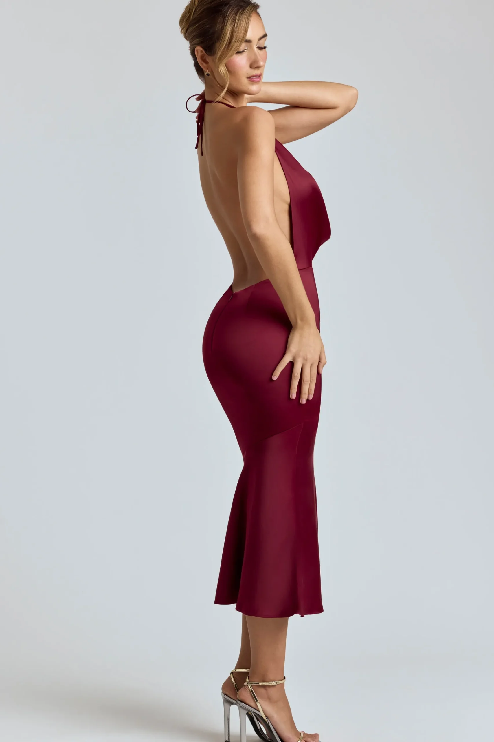 Oh Polly Holiday Party Dresses & Outfits | Satin Dresses^Cowl-Neck Satin Midaxi Dress in Burgundy