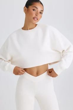 Oh Polly Tracksuits | Sweatshirts^Crew-Neck Open-Back Cropped Sweatshirt in White