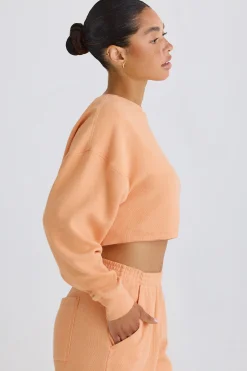 Oh Polly Tracksuits | Sweatshirts^Crew-Neck Open-Back Cropped Sweatshirt in Peach