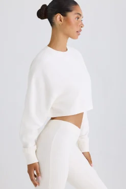 Oh Polly Tracksuits | Sweatshirts^Crew-Neck Open-Back Cropped Sweatshirt in White