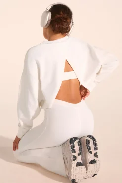 Oh Polly Tracksuits | Sweatshirts^Crew-Neck Open-Back Cropped Sweatshirt in White