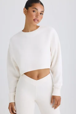 Oh Polly Tracksuits | Sweatshirts^Crew-Neck Open-Back Cropped Sweatshirt in White