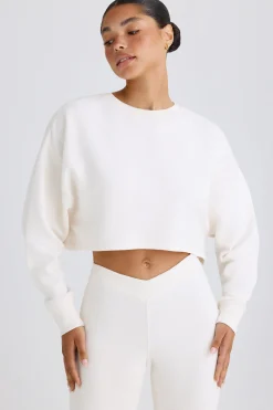 Oh Polly Tracksuits | Sweatshirts^Crew-Neck Open-Back Cropped Sweatshirt in White