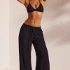 Oh Polly Cover-Ups^Crinkle Textured Beach Trousers in Black