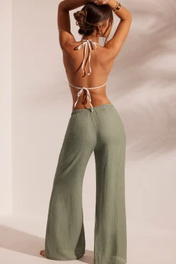 Oh Polly Cover-Ups^Crinkle Textured Beach Trousers in Light Green LightGreen