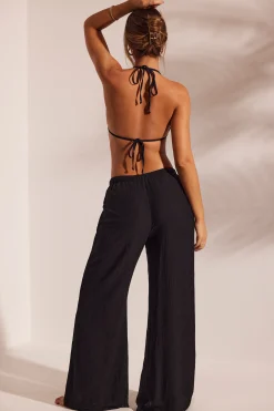 Oh Polly Cover-Ups^Crinkle Textured Beach Trousers in Black