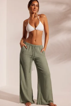 Oh Polly Cover-Ups^Crinkle Textured Beach Trousers in Light Green LightGreen