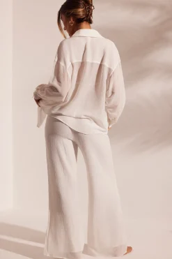 Oh Polly Cover-Ups^Crinkle Textured Oversized Beach Shirt in White