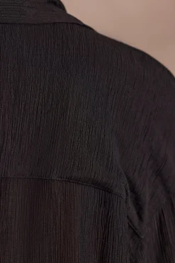Oh Polly Cover-Ups^Crinkle Textured Oversized Beach Shirt in Black