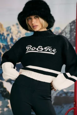 Oh Polly Tracksuits | Sweatshirts^Cropped Chunky-Knit Turtleneck Jumper in Black