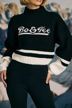Oh Polly Tracksuits | Sweatshirts^Cropped Chunky-Knit Turtleneck Jumper in Black