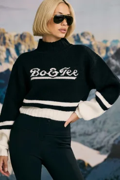 Oh Polly Tracksuits | Sweatshirts^Cropped Chunky-Knit Turtleneck Jumper in Black