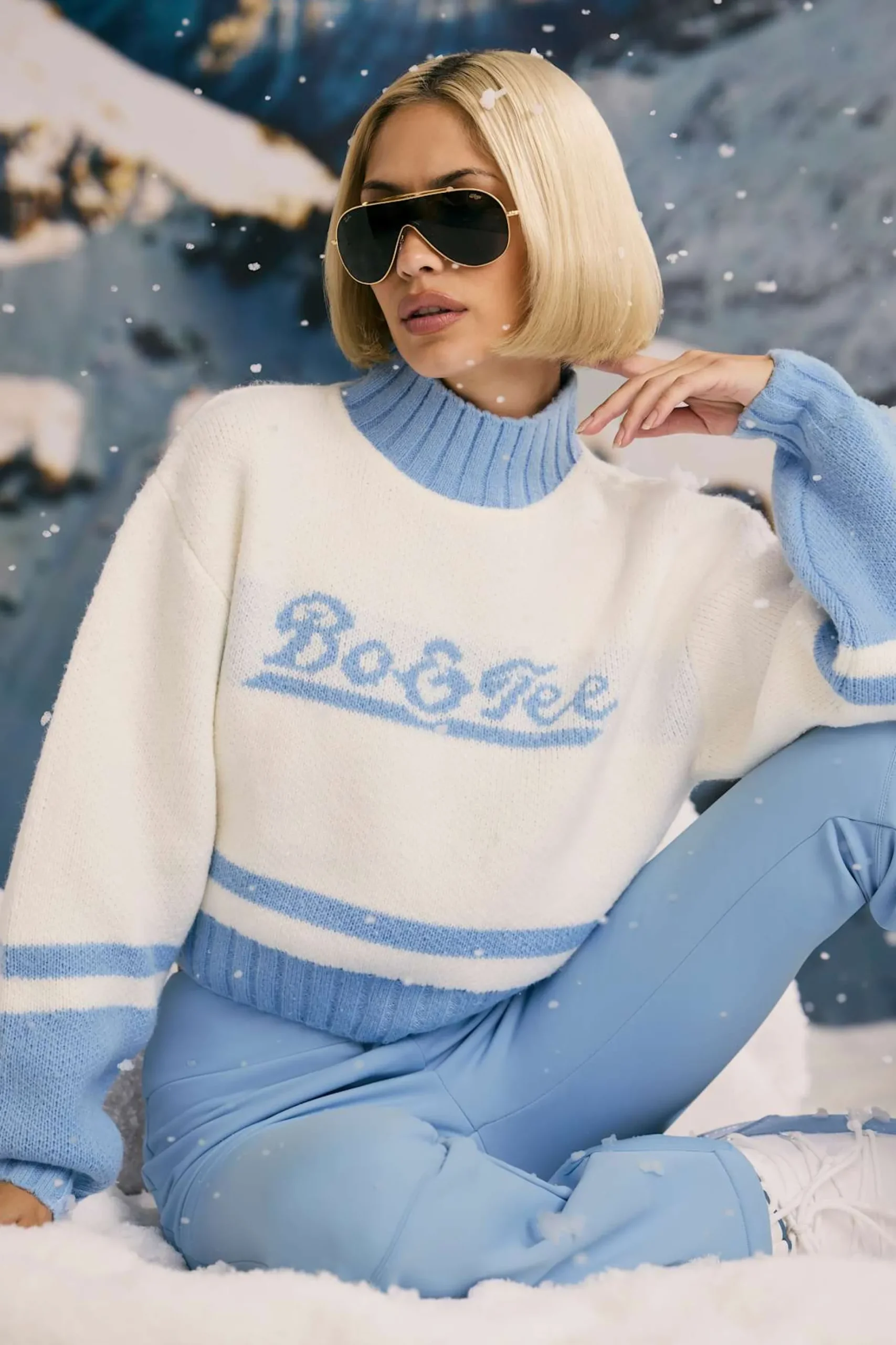 Oh Polly Knitwear | Tracksuits^Cropped Chunky-Knit Turtleneck Jumper in Ice Blue IceBlue