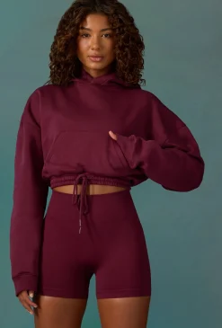 Oh Polly Sweatshirts | Matching Sets^Cropped Drawstring Hooded Sweatshirt in Plum