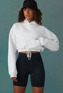 Oh Polly Sweatshirts | Matching Sets^Cropped Drawstring Hooded Sweatshirt in Ice Grey IceGrey