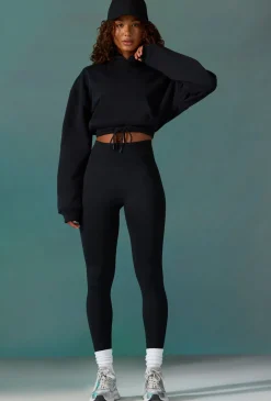 Oh Polly Sweatshirts | Matching Sets^Cropped Drawstring Hooded Sweatshirt in Black