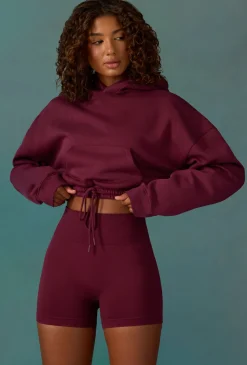 Oh Polly Sweatshirts | Matching Sets^Cropped Drawstring Hooded Sweatshirt in Plum